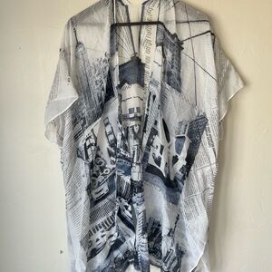 Blue and White Cityscape Kimono